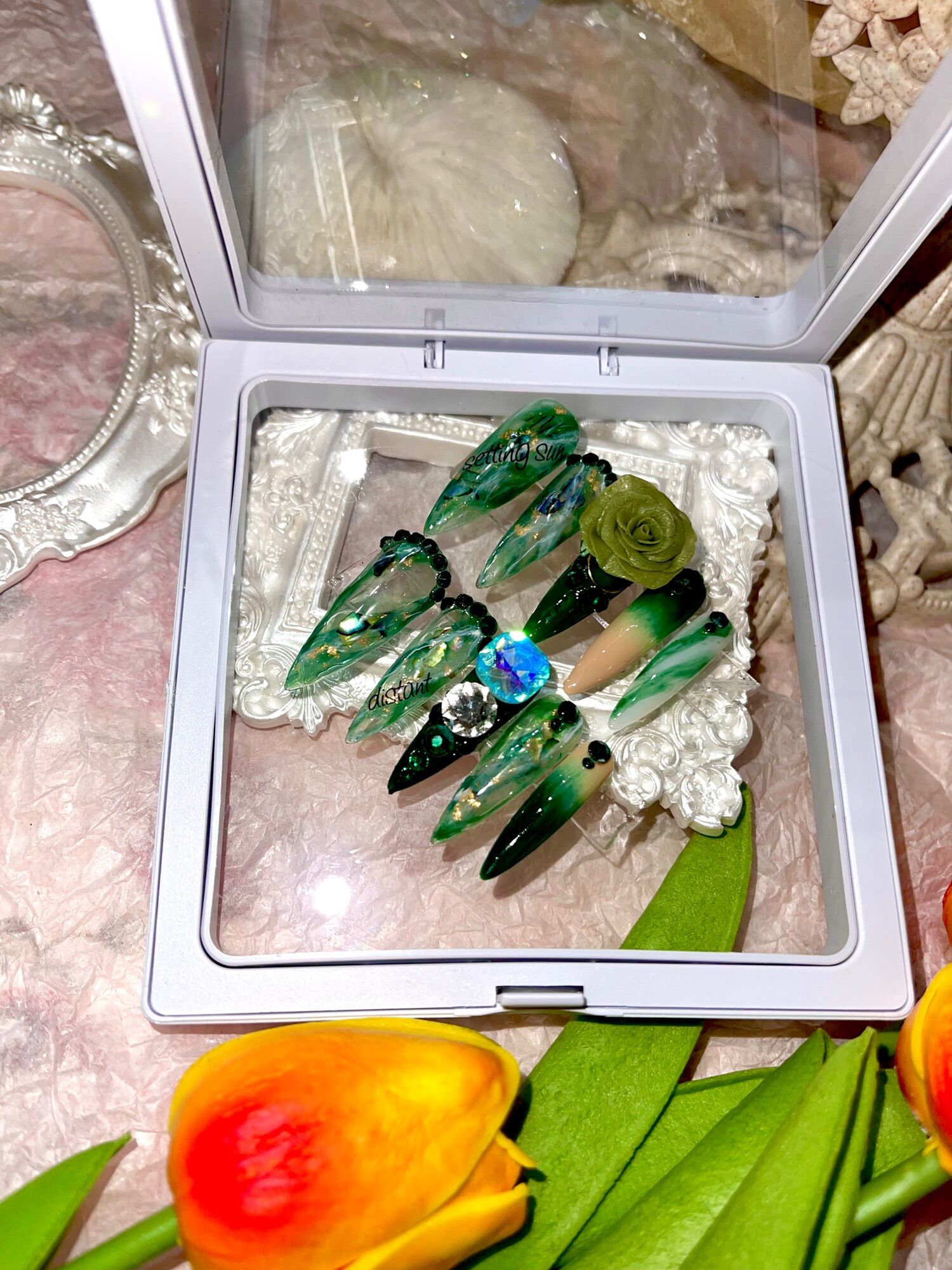 [nails Box] móng up giả thiết kế tone xanh lá