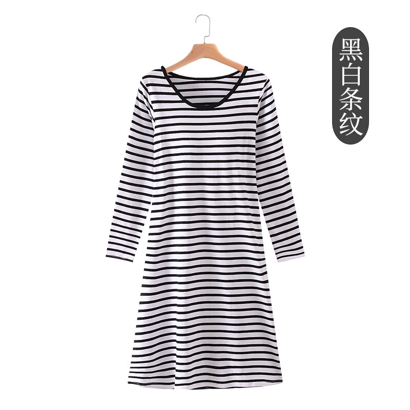 Váy ngủ dài tay có đệm ngực cho nữ cotton modal, áo ngủ không cần áo ngực, áo rộng rãi