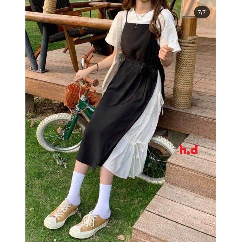 SÉT YẾM BUỘC DÂY EO PHỐI VÁY TRẮNG