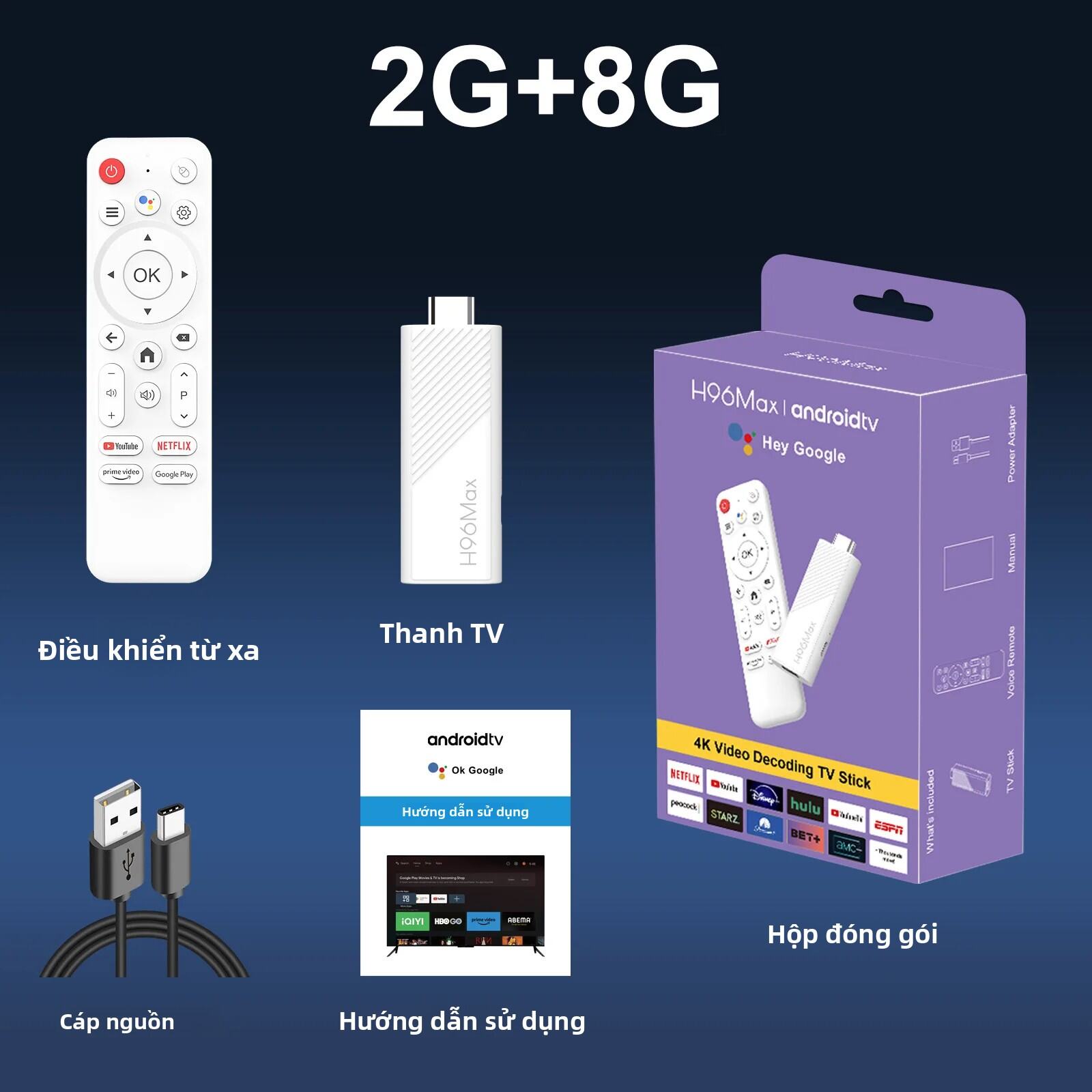 H96 MAX H313 Mini TV Stick Đầu Ra 4K UHD Quad Core Wifi6 Google Voice Assistant Set Top Box Android 