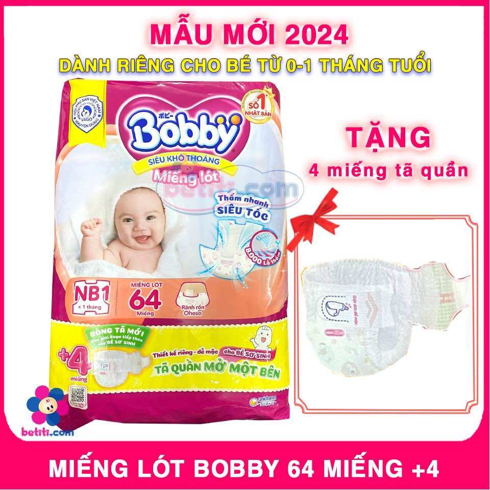 Miếng Lót-bỉm quần Bobby Newborn 1 Tã mở 1 bên 64+4 tã mở
