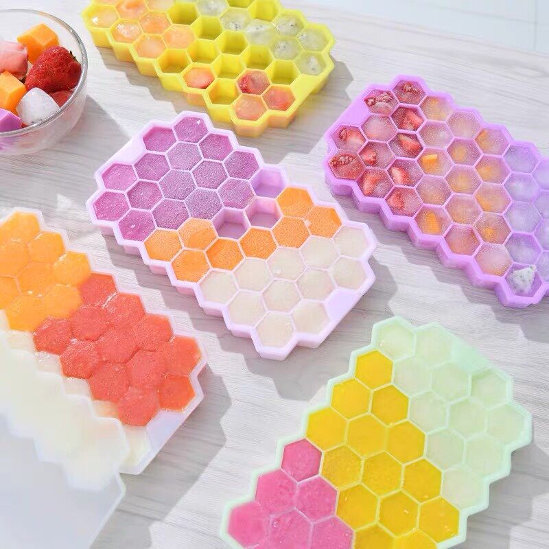 Khay đá silicone (có nắp đậy) cao cấp hình tổ ong dễ dàng tách khuôn
