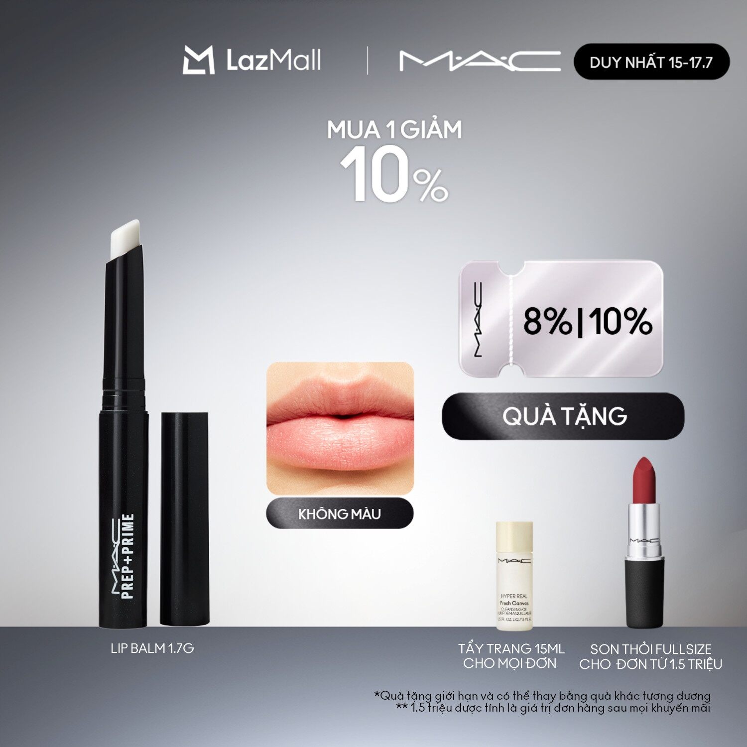Son lót dưỡng ẩm MAC Prep + Prime Lip 1.7g | Làm mịn và làm đầy rãnh môi giúp son lên màu chuẩn xác