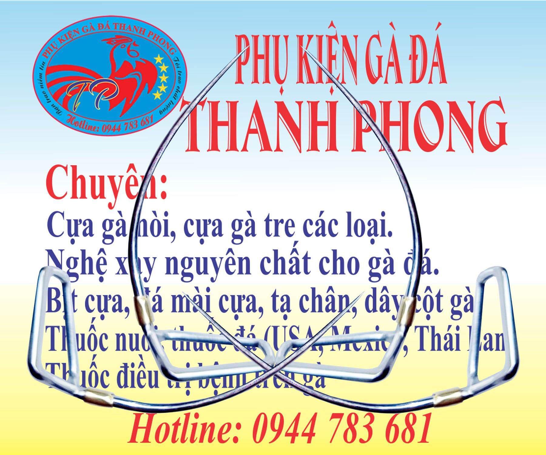 Cựa gà vip thông kiêm thép mỹ. (Việt lai Thép 2ly4 đến 2ly8) Chuyên phá gà tay dày, đâm thủng xương