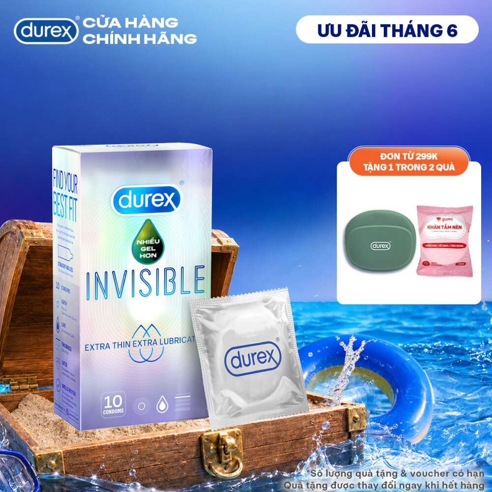 Bao cao su Durex Invisible siêu mỏng, thêm bôi trơn, size 52mm, hộp 10 bao