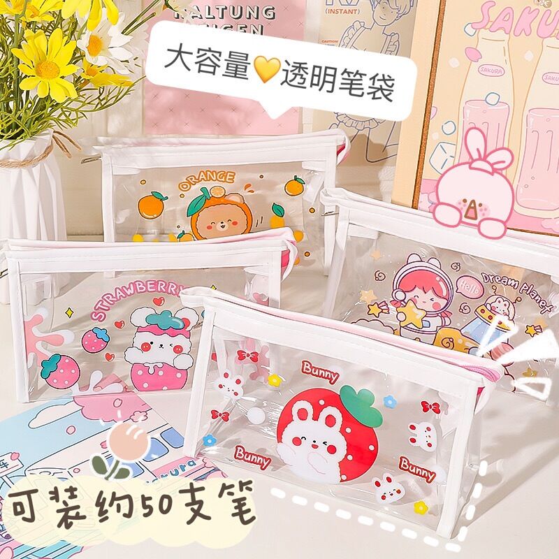 🌸Túi đựng bút trong suốt viền trắng dễ thương🌸