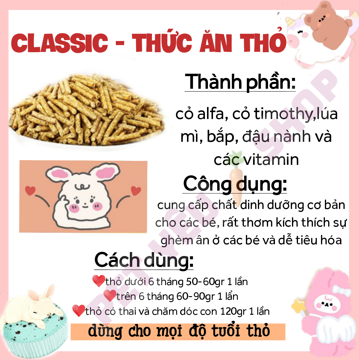 Cỏ nén classic (1 KG) date mới thức ăn dành cho mọi lứa tuổi thỏ siêu thơm