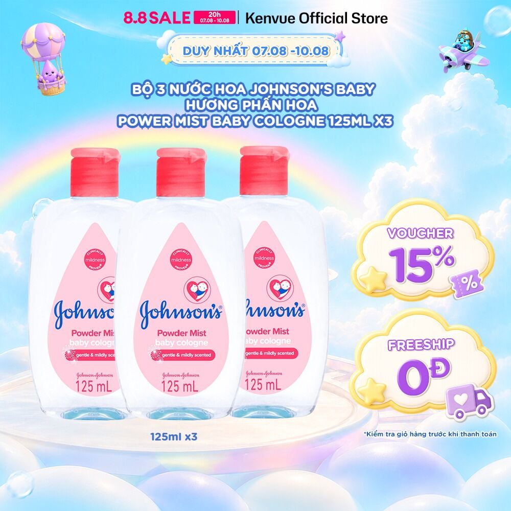 Combo 3 Chai Nước Hoa Cho Bé Johnsons Baby Cologne Hương Phấn Hoa Power Mist Baby Cologne 125ml