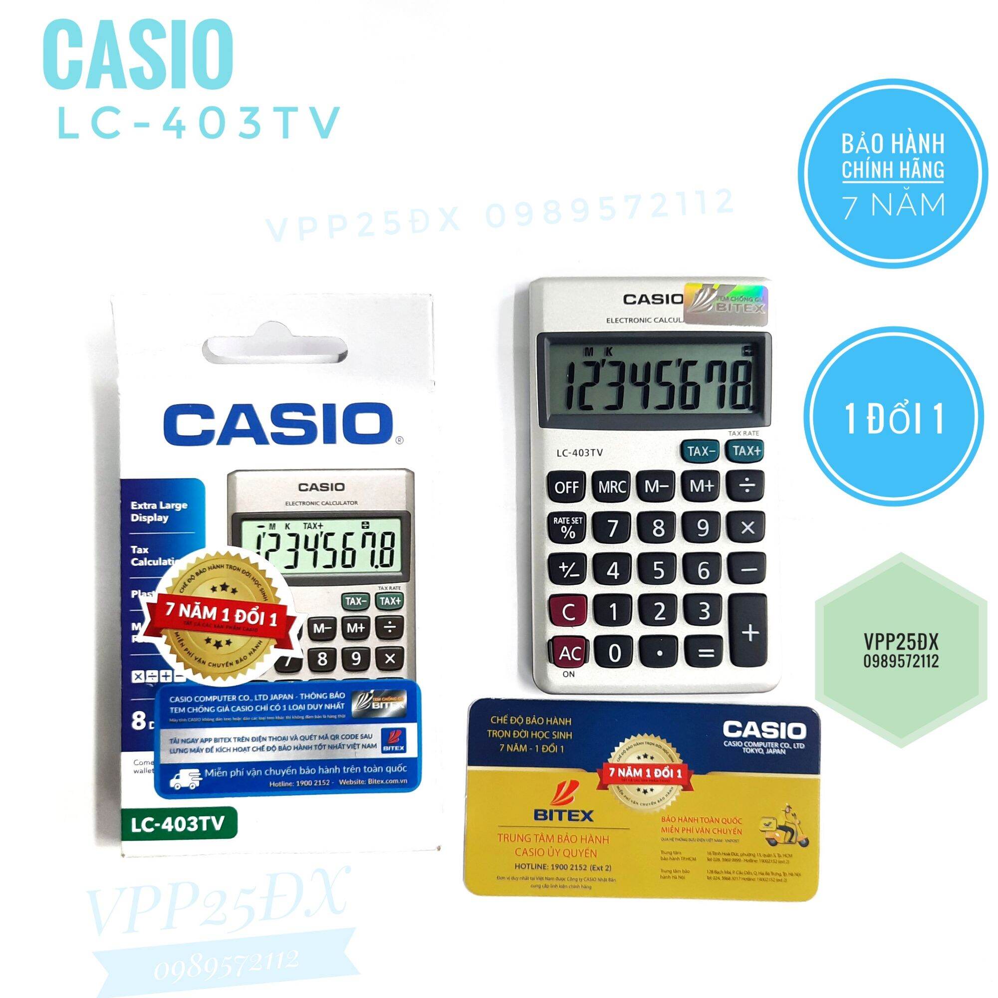 Máy tính casio lc-403tv chính hãng.máy tính bỏ túi 8 số.