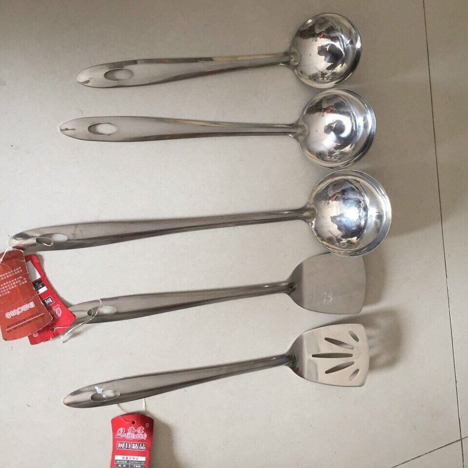 Vá canh, lẩu inox - Vá / xẻng / sạn cán giọt nước - Inox bóng loại ĐẸP