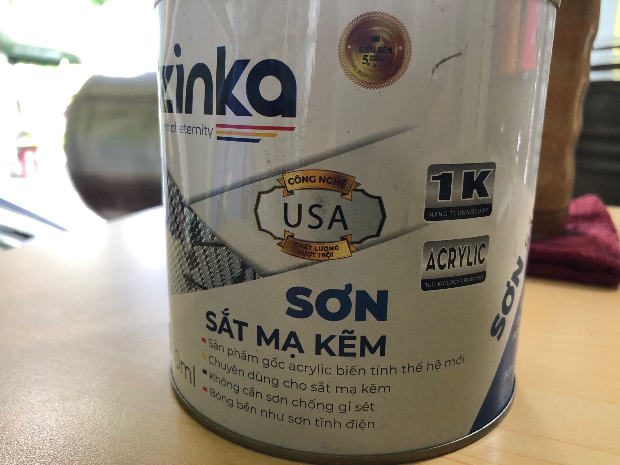 Sơn sắt mạ kẽm màu nhũ vàng 18k zinka - lon 800ml