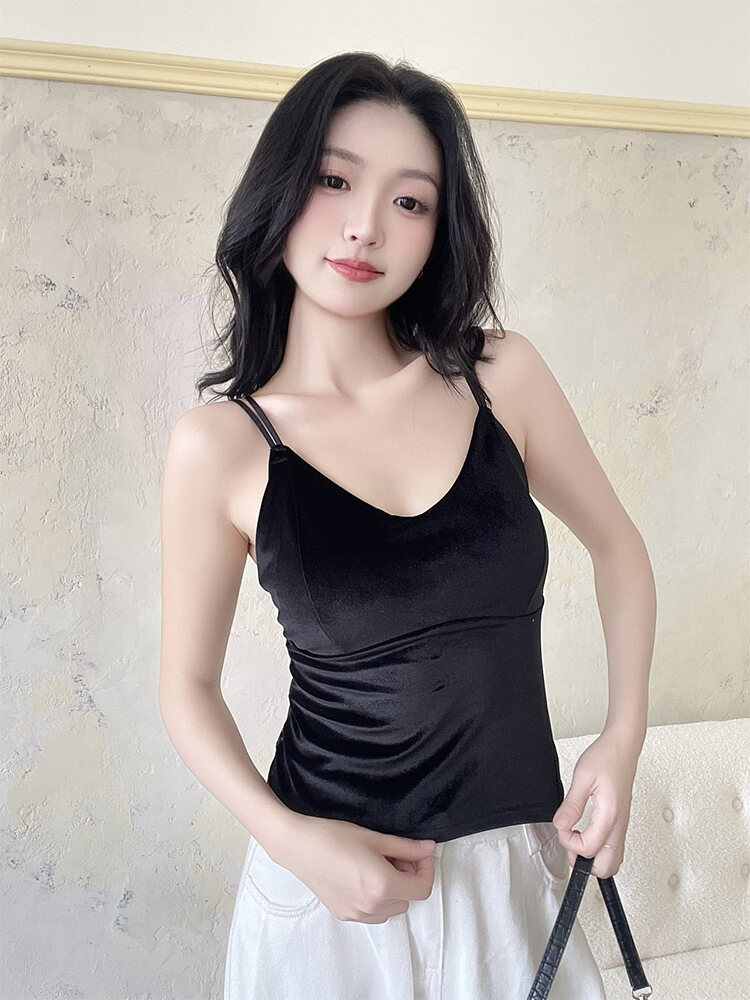 Áo Ba Lỗ Ren Nhung Đen Thanh Lịch Áo Ba Lỗ Một Mảnh Cho Nữ Áo Ba Lỗ Hở Lưng Áo Ba Lỗ Ren Viền Viền M
