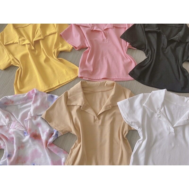 ÁO THUN TRƠN CROPTOP CỔ BẺ TAY NGẮN