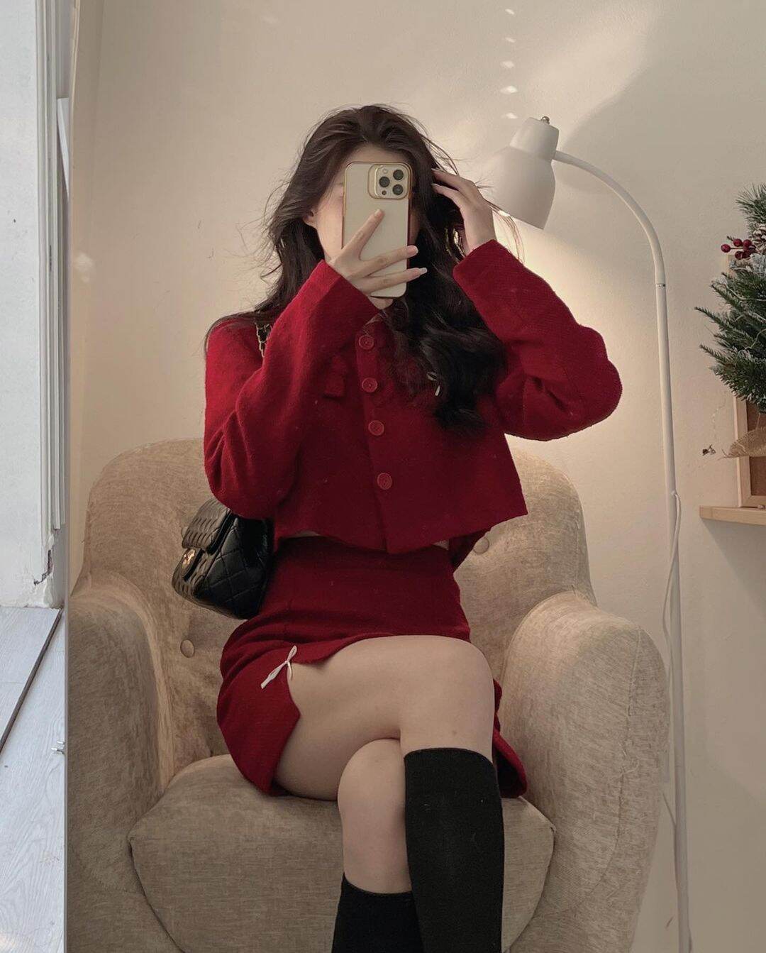 Set Dạ Đỏ Mặc Đi Chơi Set Dạ Tiểu Thư Tặng Mũ Nồi Tesoro Clothes