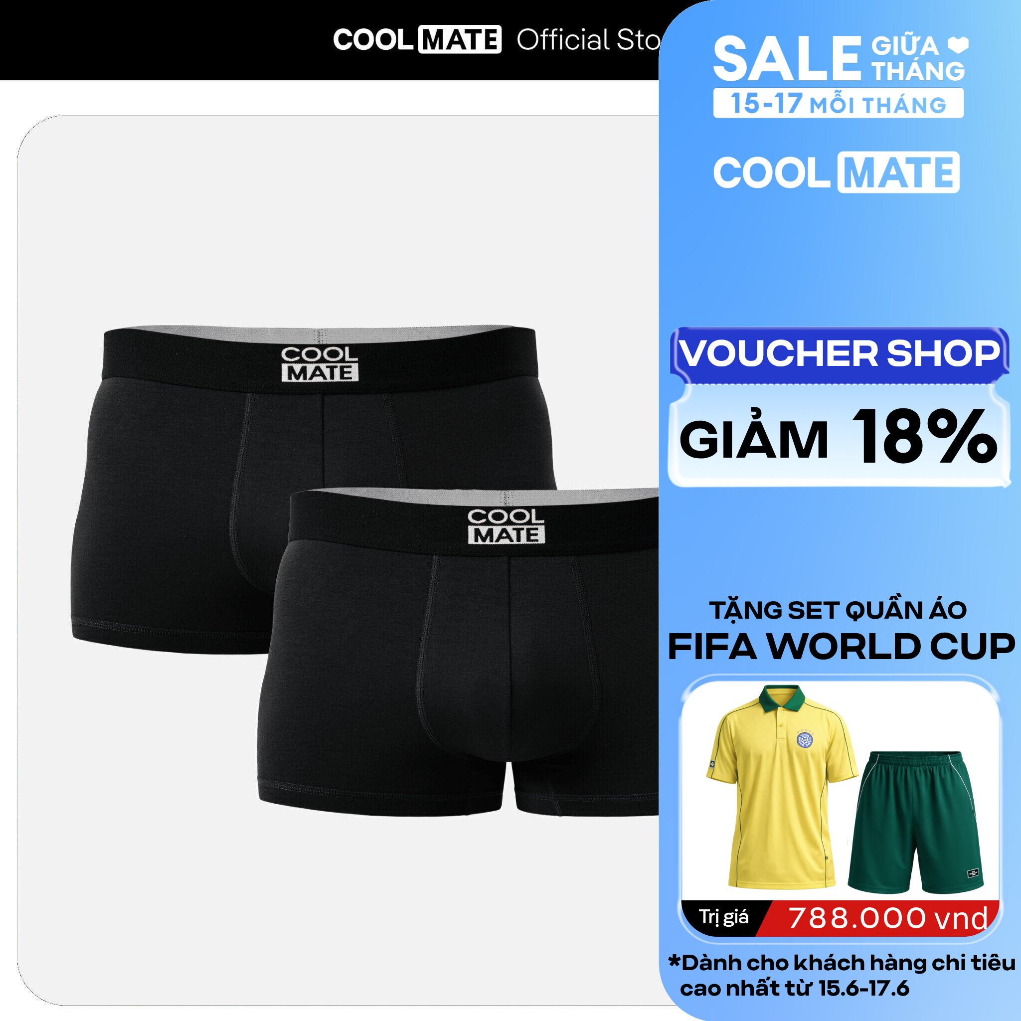 Combo 2 Quần lót nam Trunk Bamboo mềm mại, thấm hút, kháng khuẩn khử mùi - Coolmate