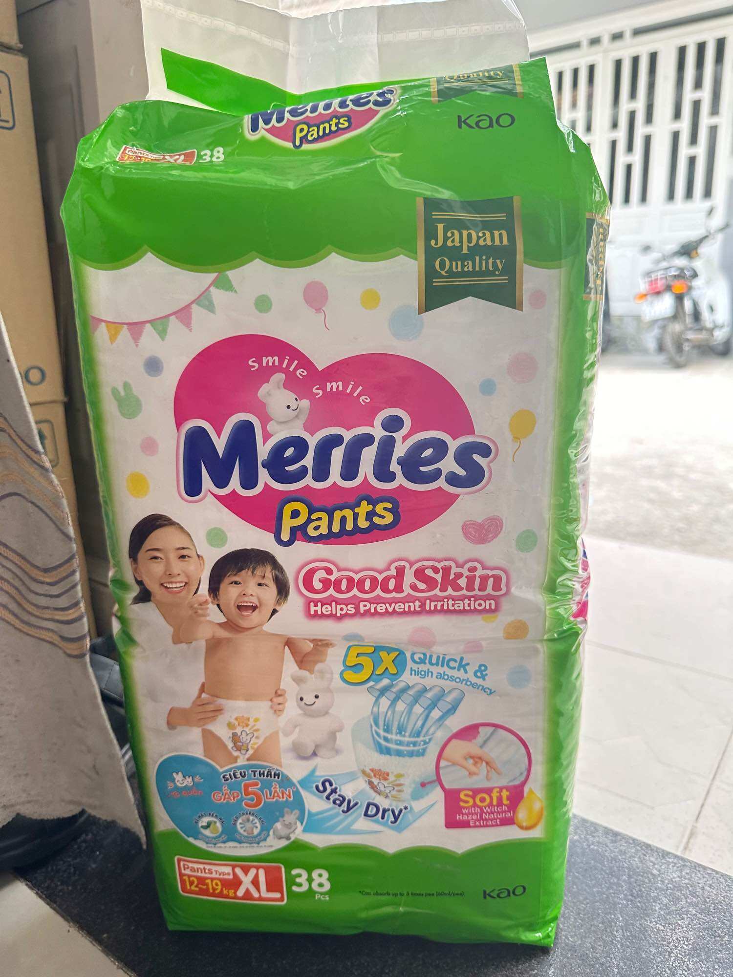 Tã bỉm quần merries goodskin size xl 38 miếng
