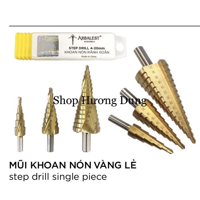 Mũi khoan bước tháp tầng,mũi khoan nón chuyên khoan sắt,thép,nhựa,gỗ,mika....1 mũi khoan nhiều đường kính lỗ