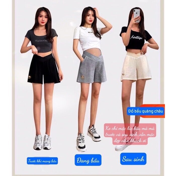 Quần đùi bà bầu cạp thấp mẫu mới quần bầu nhưng ko bầu vẫn mặc đẹp ạ!