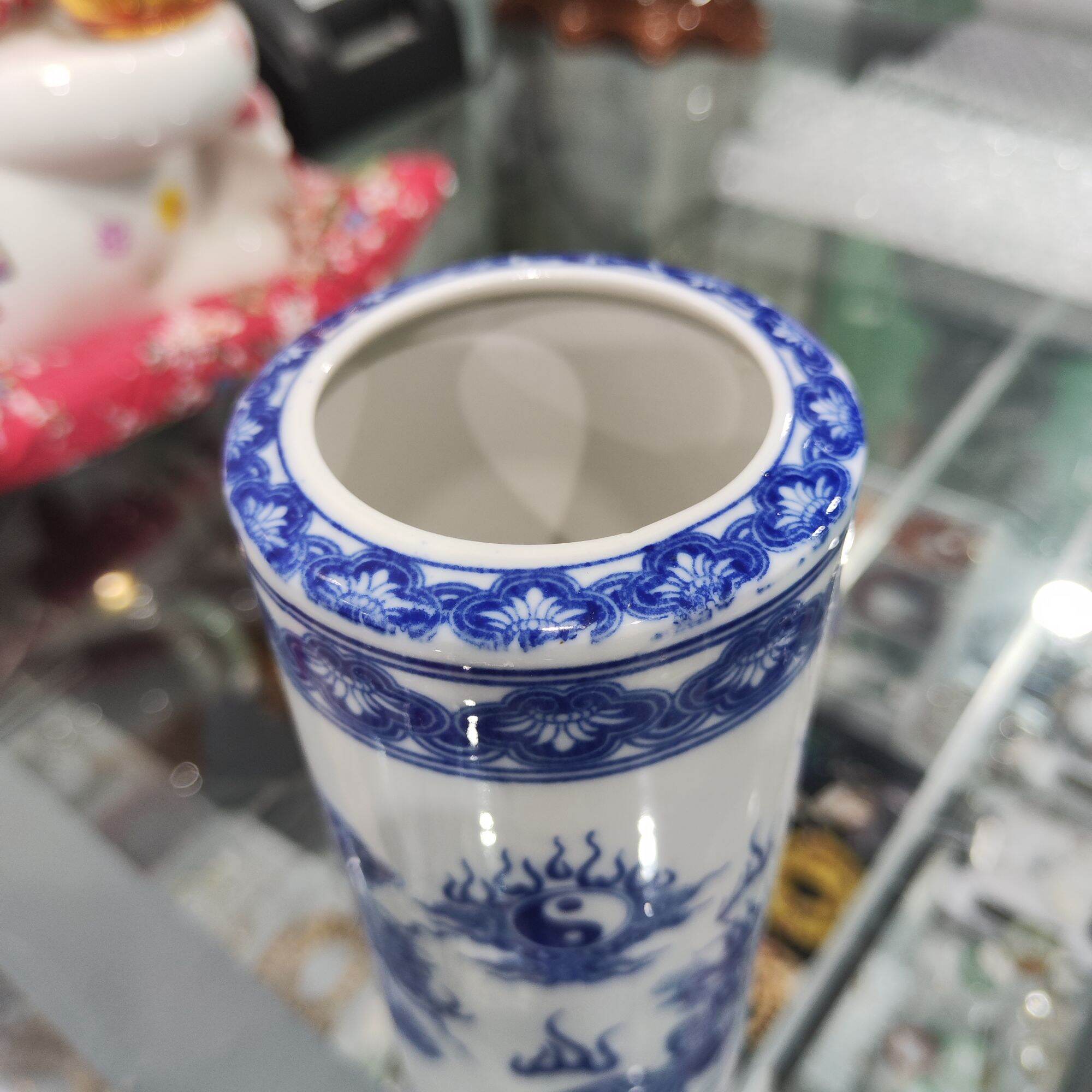 Ống Đựng Nhang Gốm Sứ Men Lam Cao 17cm