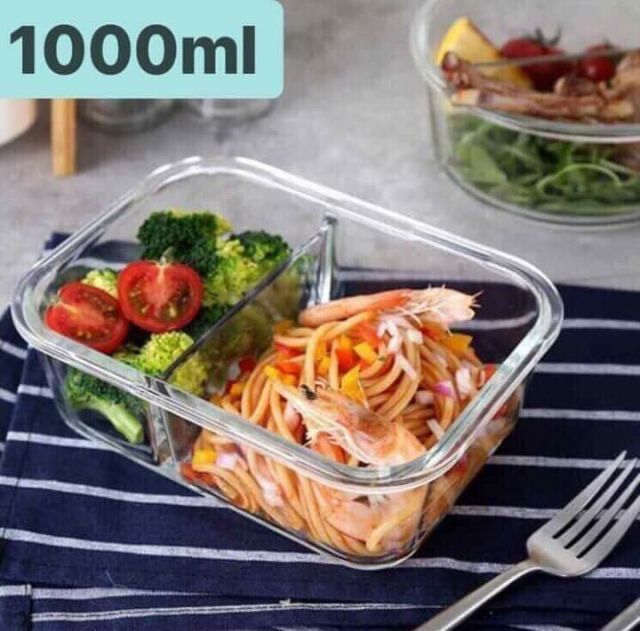 Thố thủy tinh 2 ngăn 1000ml chịu nhiệt 400oc