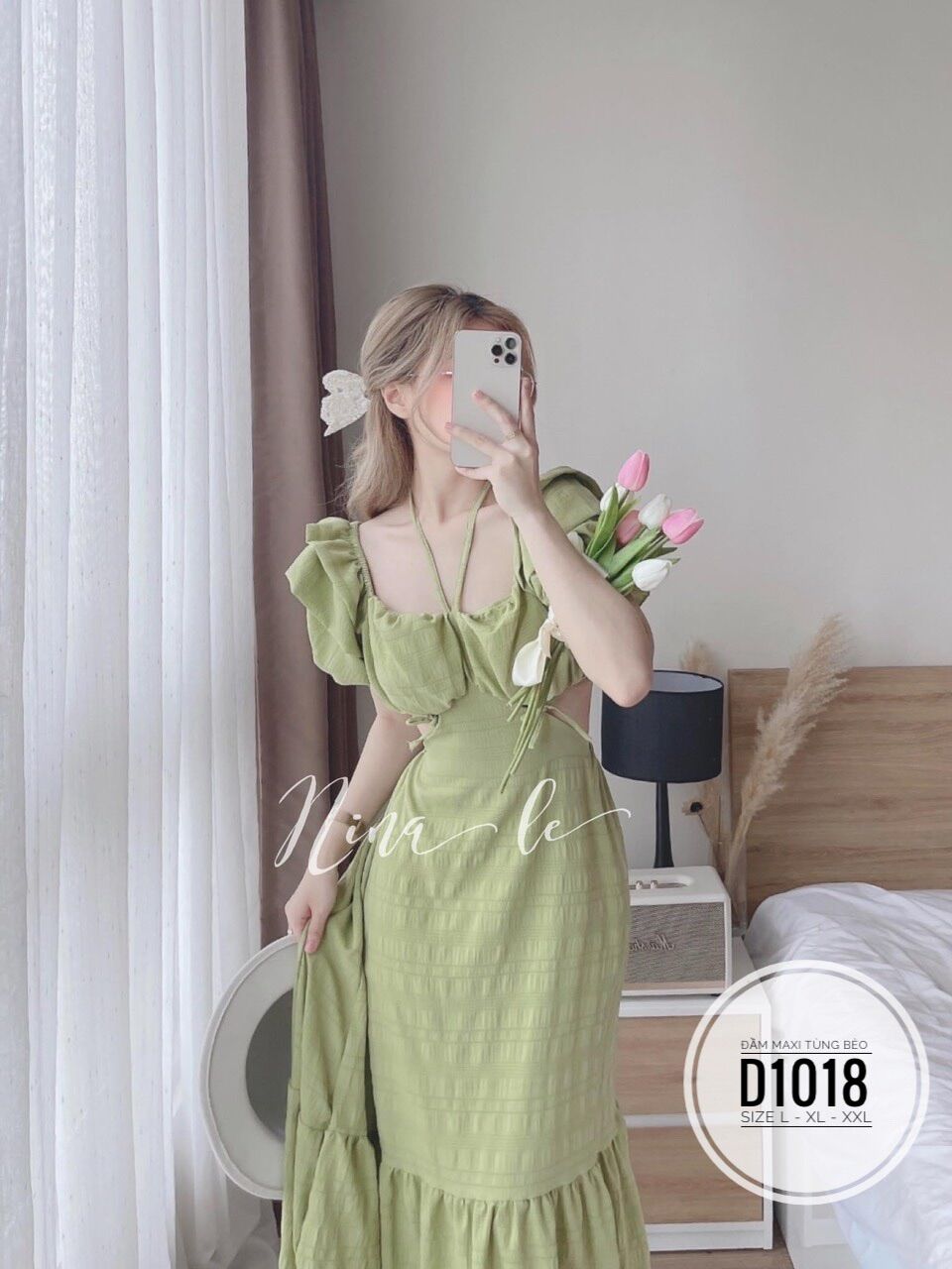 60-90kg Bigsize Đầm maxi tùng bèo D1018