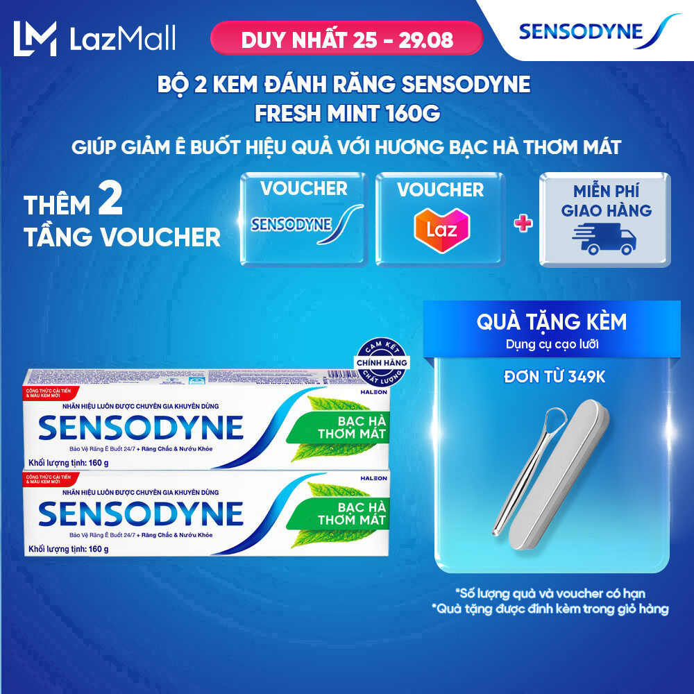 Bộ 2 Kem đánh răng SENSODYNE Fresh Mint 160g giúp giảm ê buốt hiệu quả với hương bạc hà thơm mát