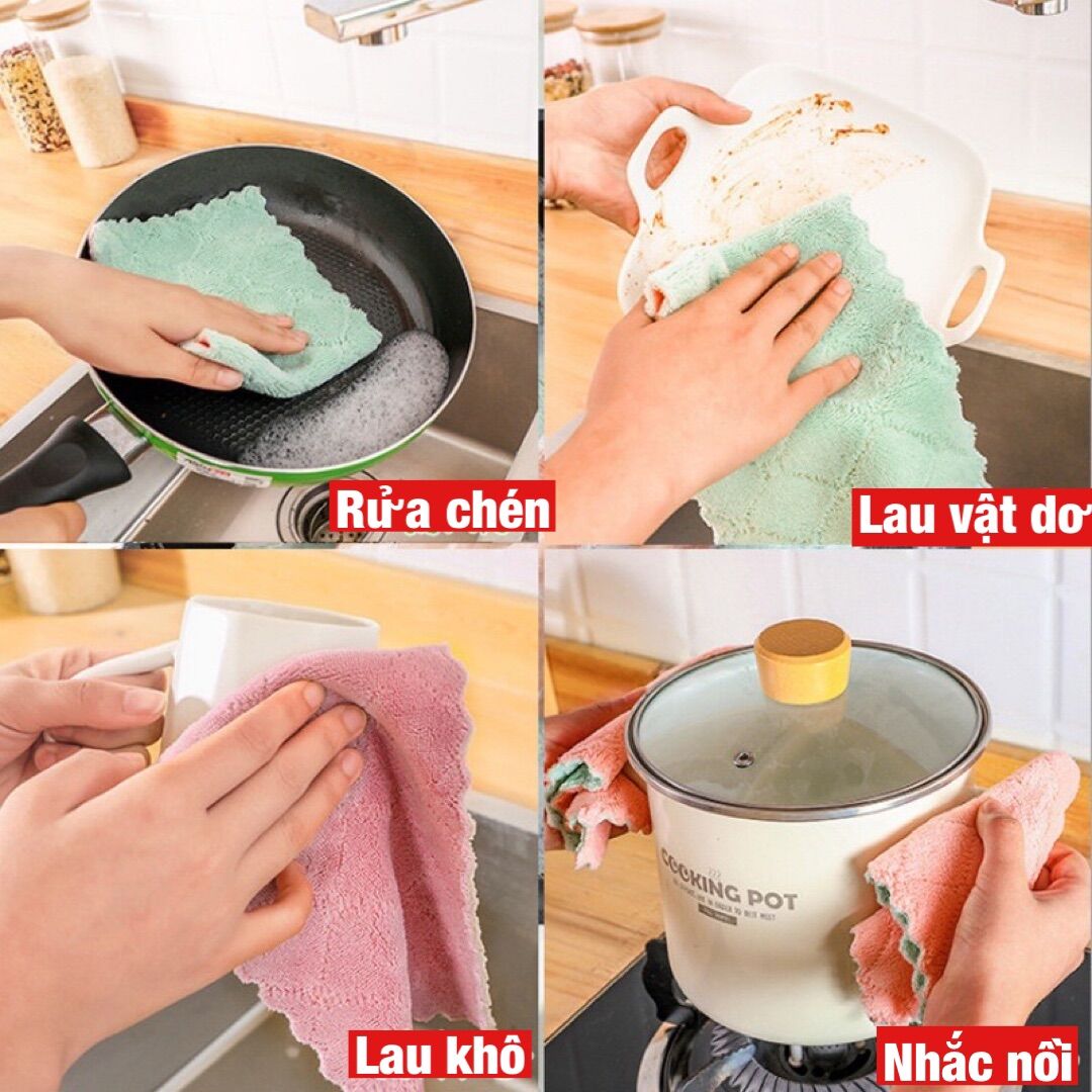 Khăn lau đa năng loại lớn 25x15cm lau bếp và tay làm sạch chén 2 mặt siêu mềm viền ziczac Giá Sỉ