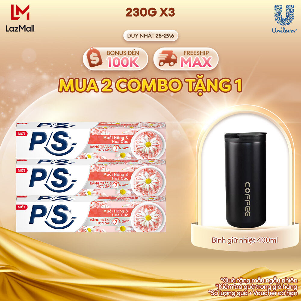 Bộ 3 Kem Đánh Răng P/S Muối Hồng Hoa Cúc Răng Trắng Hơn Sau 7 ngày 230g