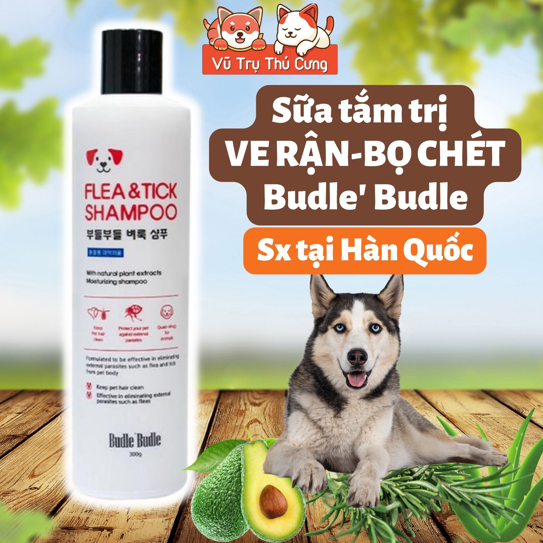 Sữa tắm trị ve rận, bọ chét cho Chó từ Hàn Quốc, Budle Budle 300g