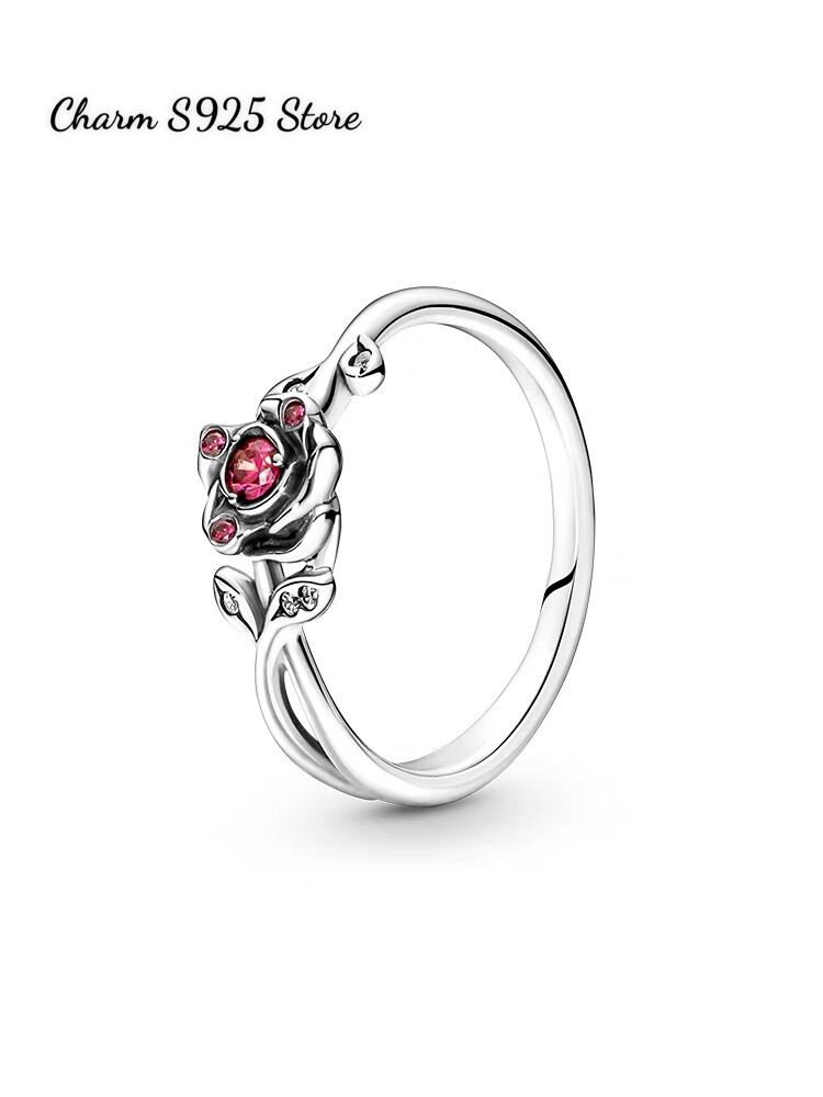 Nhẫn đeo tay charm pandora ale hoa hồng đỏ bạc s925 cao cấp