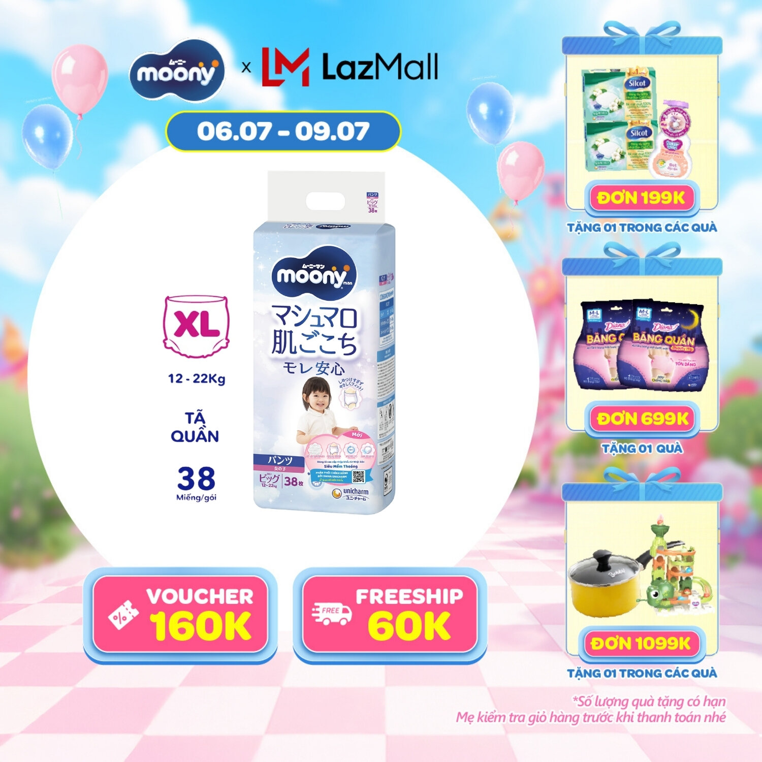 [SALE CUỐI THÁNG QUÀ SLCH] Tã quần cao cấp Moony Bé Gái XL38 miếng - Nhập khẩu từ Nhật Bản