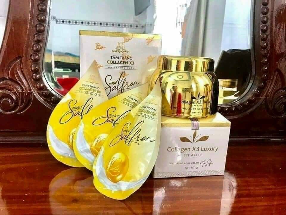 Combo 1 hộp kem Body luxury x3 + tắm trắng x3 hộp 3 gói hàng chính hãng