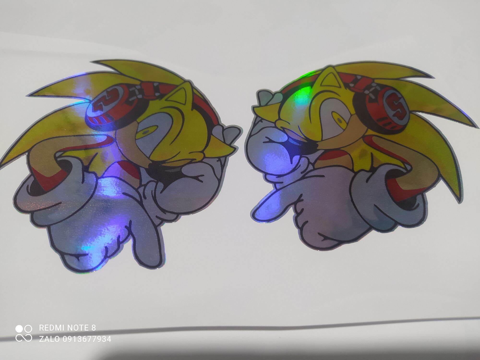 Cặp Tem decal sonic bảy màu dán xe tải, xe con, xe khách