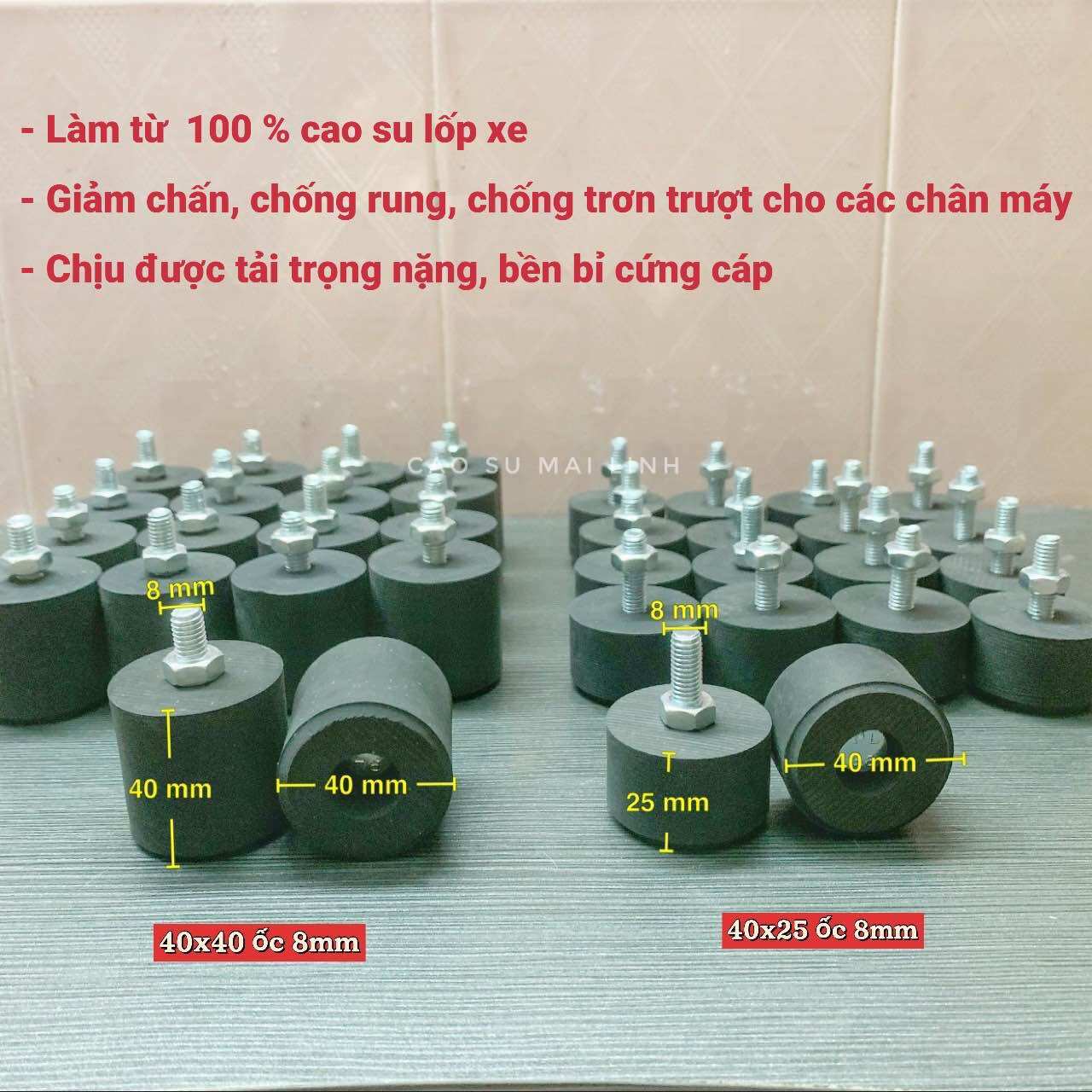 Cao su chống rung đường kính 40 có ốc, cao su chân máy, cao su giảm chấn phi 40 cao 40 ; 25 - có ốc 8li