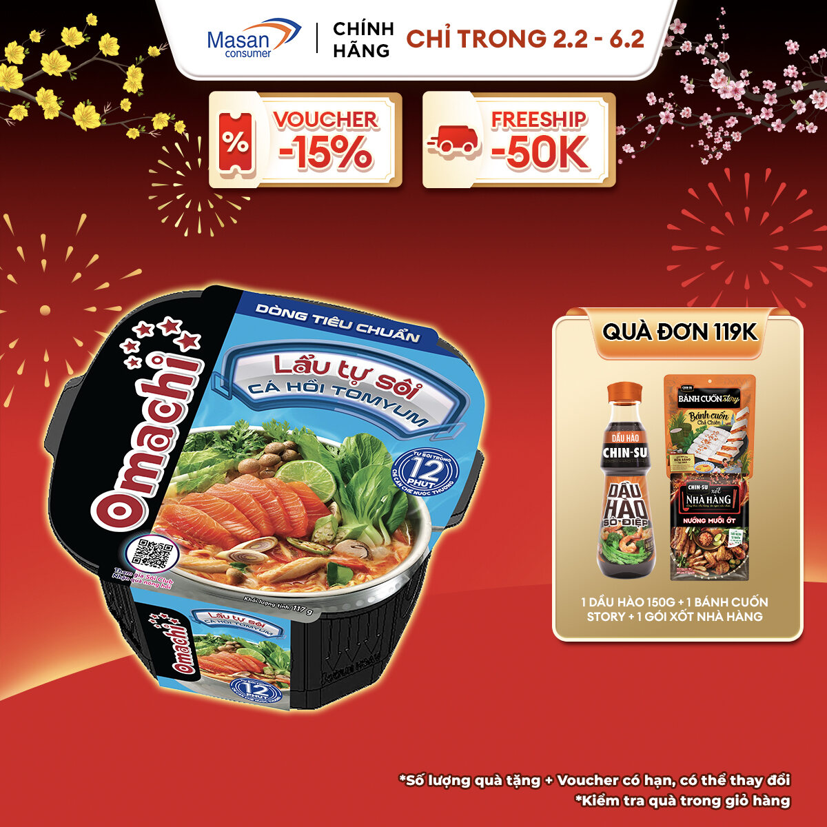 Omachi lẩu tự sôi cá hồi tomyum 117g