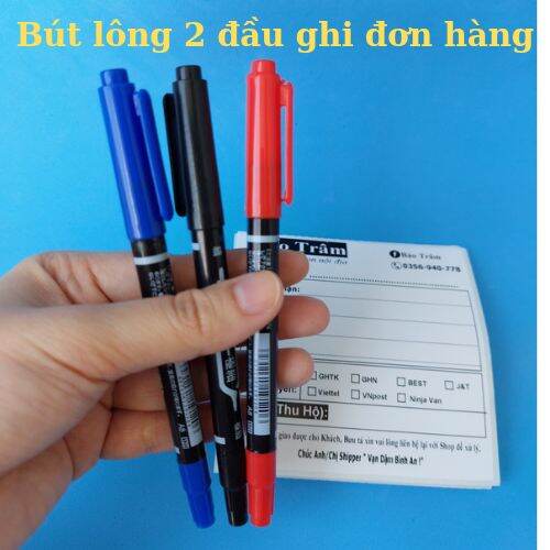 Combo 3 Bút lông dầu 2 đầu ghi mã đơn hàng có 3 màu xanh đen đỏ