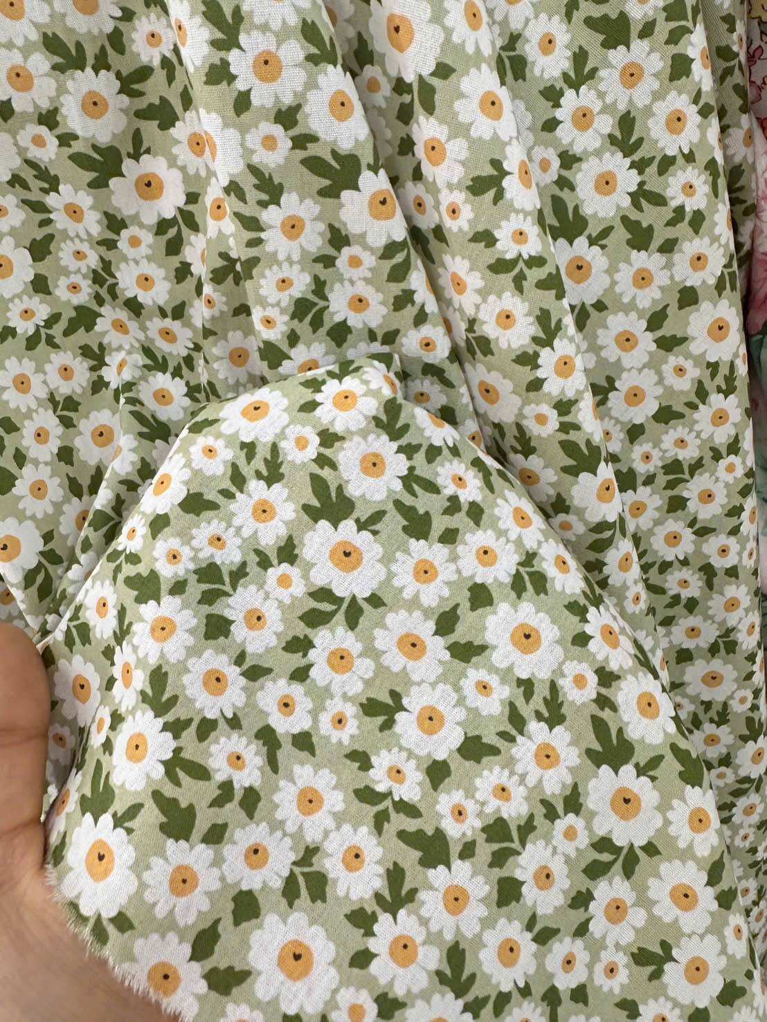Vải Thô cotton- in hoa chấm bi caro sọc- may đầm bộ handmade (dài 1m khổ 1m45 vải cắt liền)