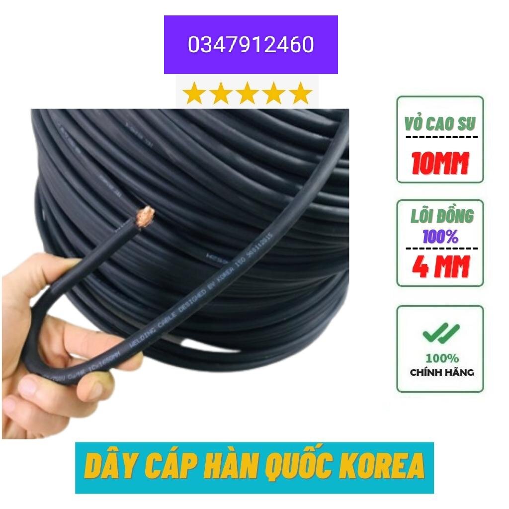 Dây hàn, dây cáp hàn korea cao su mềm, llõi đồng 4mm Dây cáp Yasu và Hwasan dành cho máy hàn