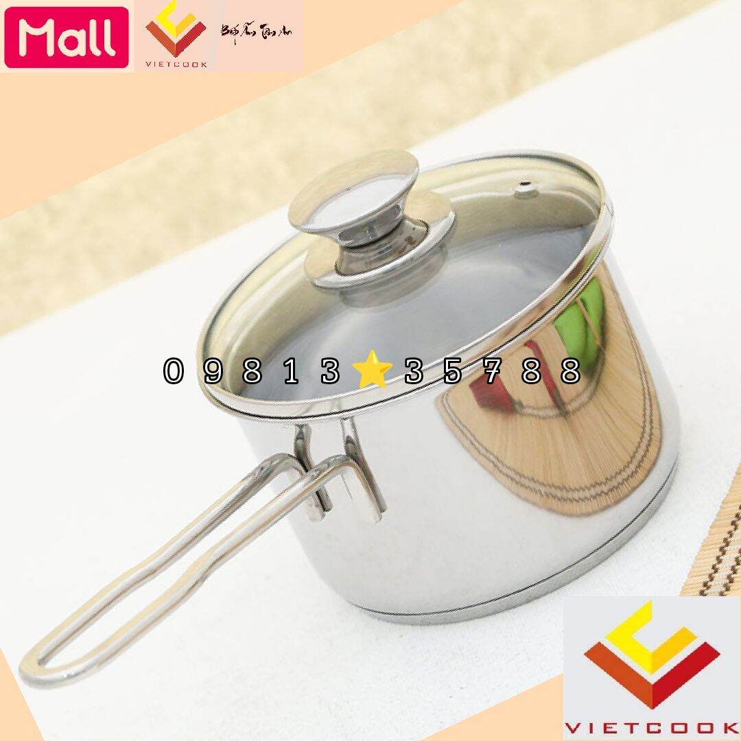 Quánh quấy bột inox 3 đáy vietcook size 10, 12, 14, 16 cm nồi nấu bột cho bé sử dụng được trên bếp từ