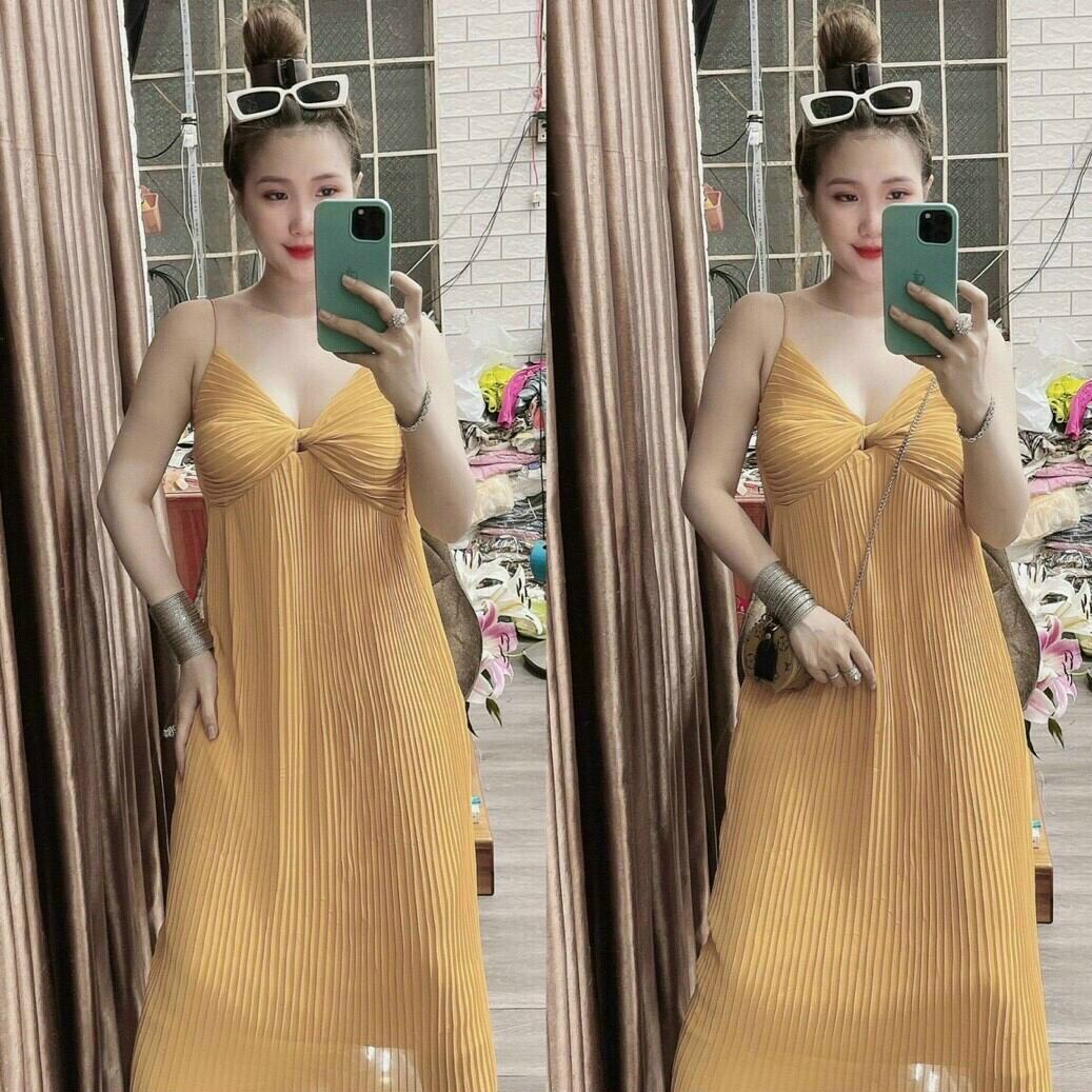 Đầm 2 Dây Xoắn Ngực Dập Ly