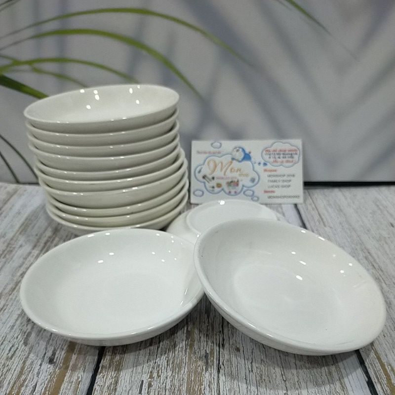 Combo 10 dĩa tương nhỏ sứ trắng 9.8cm*2cm