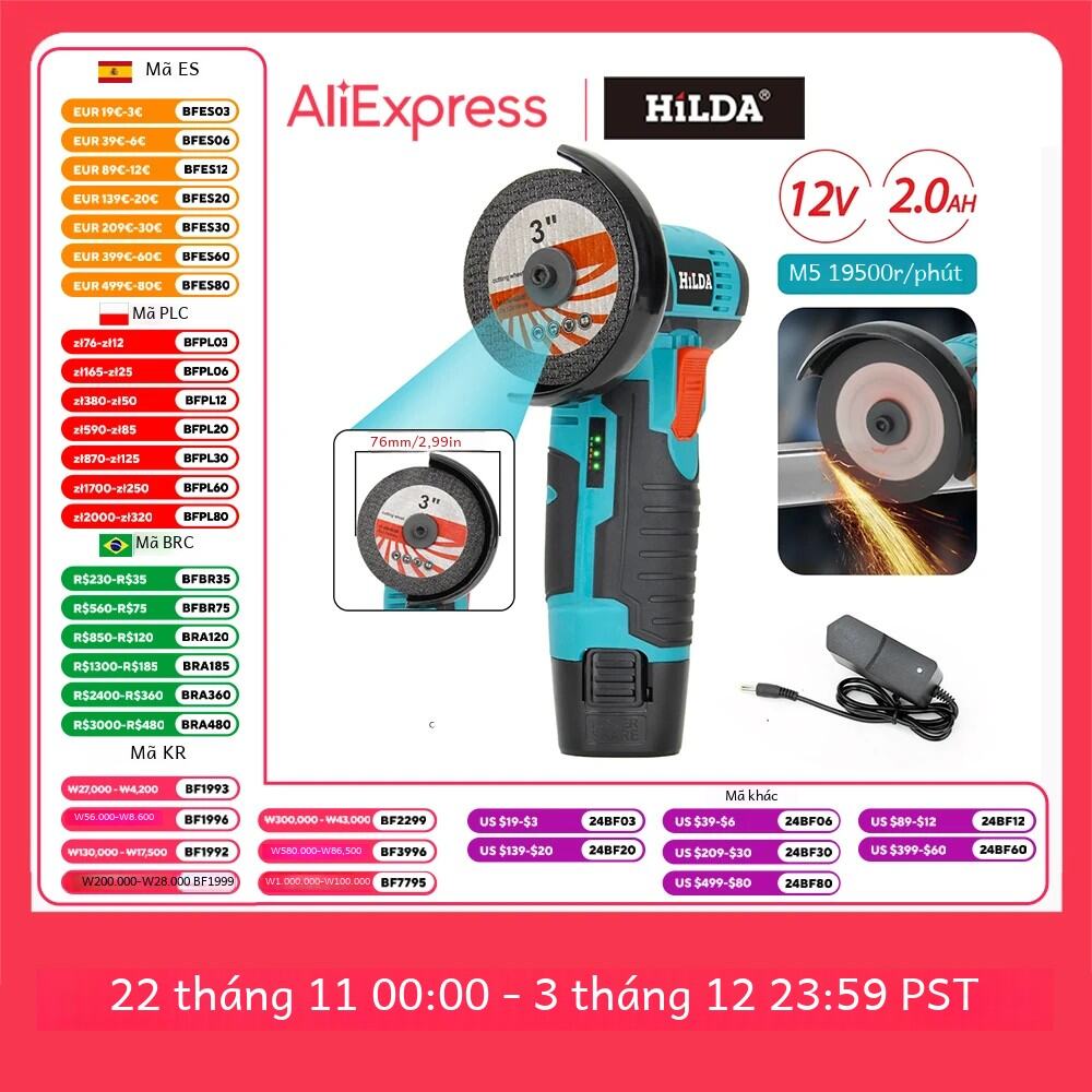 HILDA 12V Điện Không Dây Máy Mài Góc Đánh Bóng Kim Cương Dụng Cụ Mài Sạc Nhanh Nhà DIY Dụng Cụ Điện