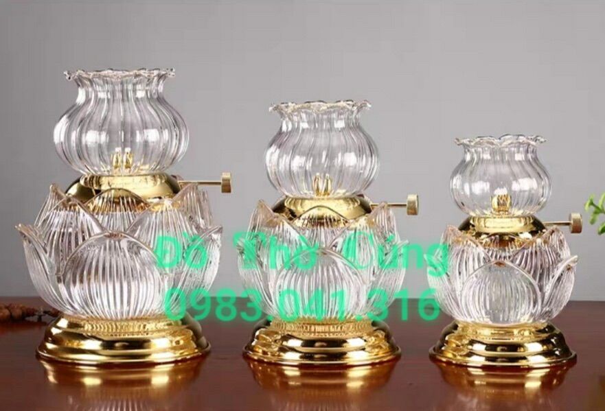 Đèn dầu thủy tinh thân hoa sen ( Ms35)