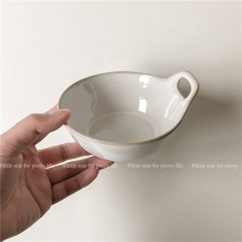 Bát gốm sứ hai tai cổ điển xuất khẩu đĩa nướng bánh muffin bát nướng bát ăn sáng gốm sứ gia dụng bát yến mạch khay cơm nướng