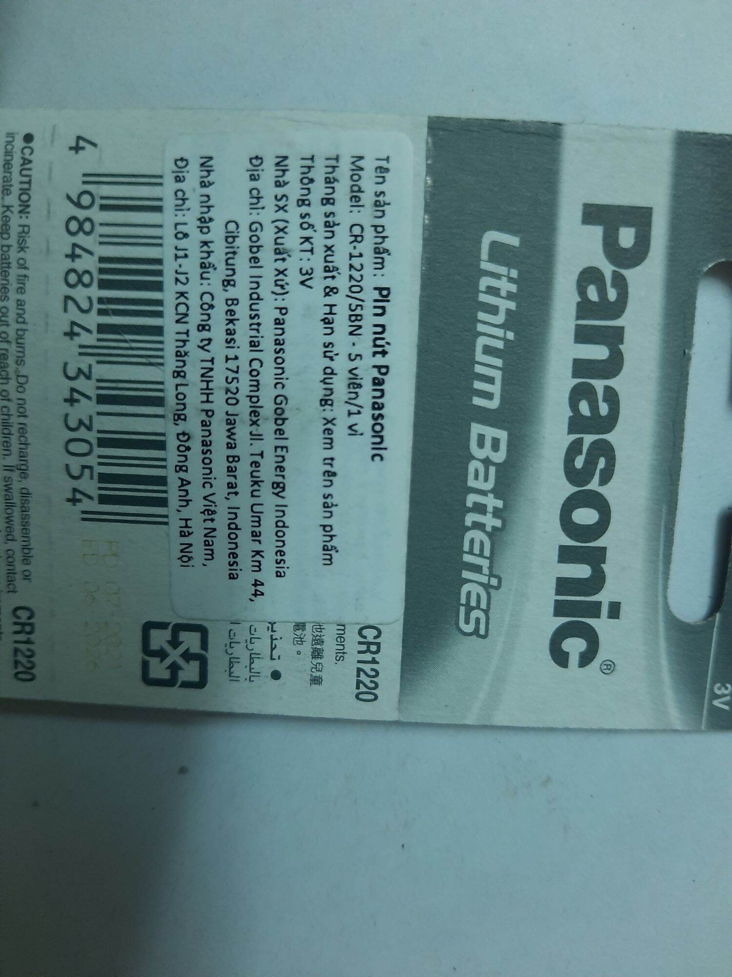 Pin nút panasonic CR-1220/5BN (3V, vỉ 5 viên)