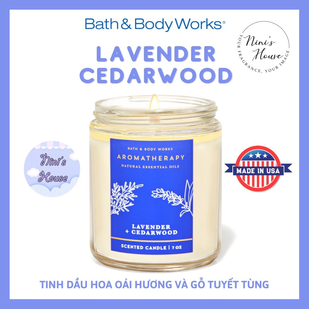Nến thơm 1 bấc cao cấp Bath and Body Works mùi Lavender Cedarwood
