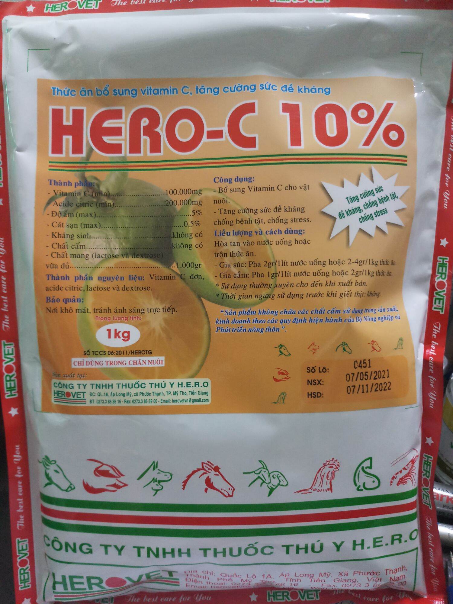 Hero C 10% 1kg bổ sung vitamin C, tăng đề kháng