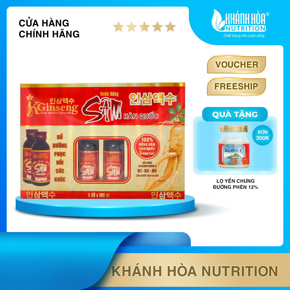 Hộp Nước Hồng Sâm Hàn Quốc 6 Năm Tuổi Kginseng - Khánh Hòa Nutrition (6 Lọ x 100ml)