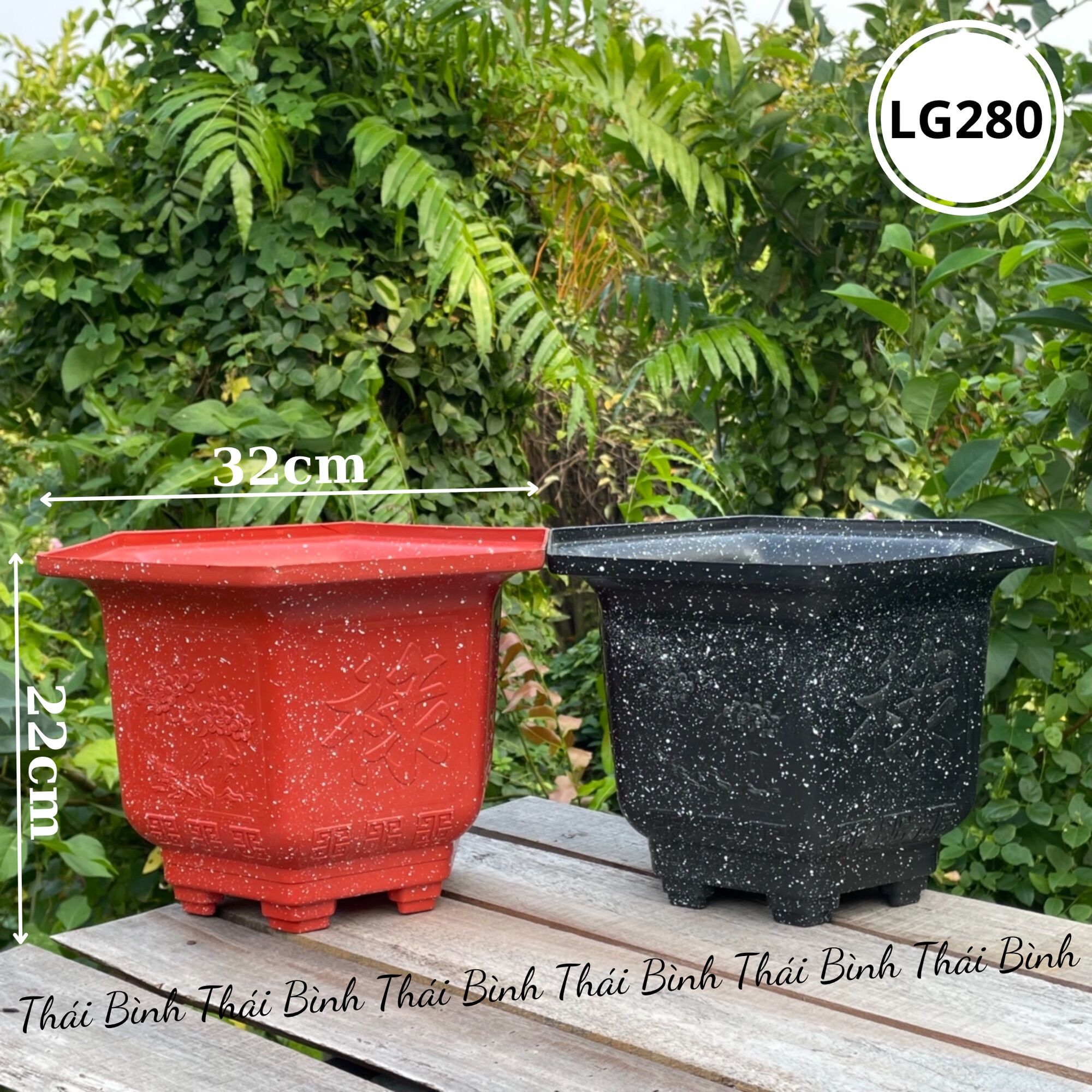 Chậu nhựa lục giác 280 đá đen - đá đỏ - chậu nhựa thái bình