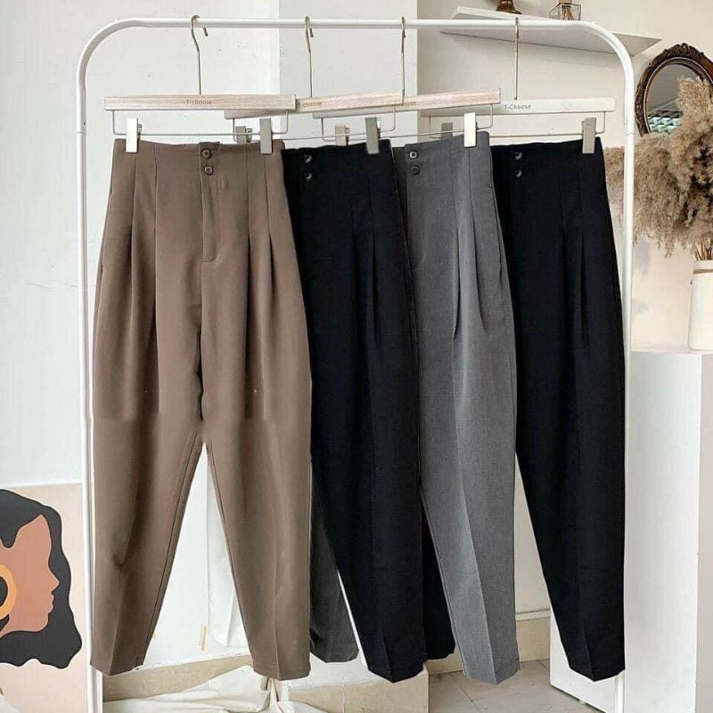 Quần baggy nữ cạp cao, quần baggy cạp liền 2 khuy